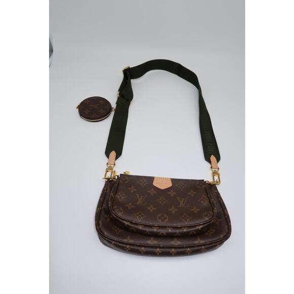 Louis Vuitton Leather Monogram Canvas Multi Pochette Crossbody Bag Khaki - Picture 1 of 12